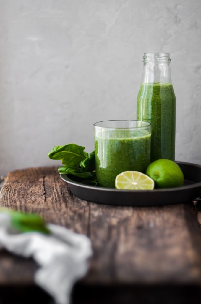 Beautifully made green juice from fresh produce to center and ground us